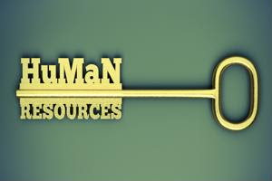 A key made of the words "human resources."