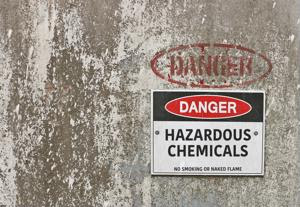 A hazardous chemical warning sign.
