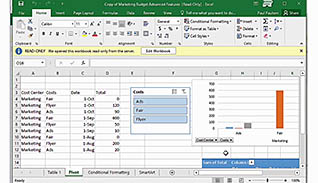 Microsoft Office 365: Excel Online thumbnails on a slider