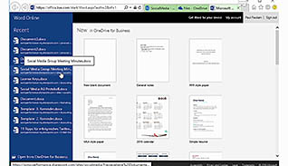 Microsoft Office 365: Word Online thumbnails on a slider