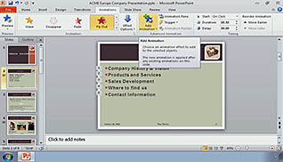 Microsoft PowerPoint 2010: Adding Special Effects to a Presentation thumbnails on a slider