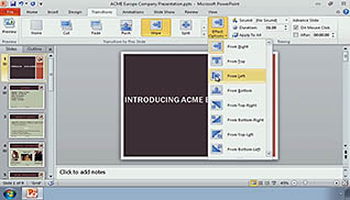 Microsoft PowerPoint 2010: Preparing to Deliver a Presentation thumbnails on a slider