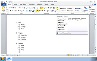 Microsoft Word 2010: Managing Lists thumbnails on a slider