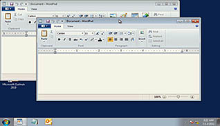 Microsoft Office 2010 and Windows 7: What’s New in Windows 7? thumbnails on a slider