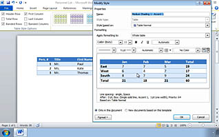 Microsoft Word 2010: Organizing Data in Tables thumbnails on a slider
